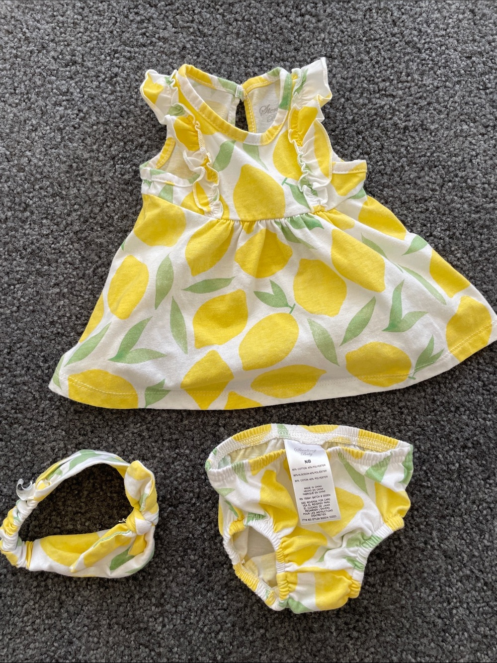 Lemon Print Baby Dress Set - Yellow & Green